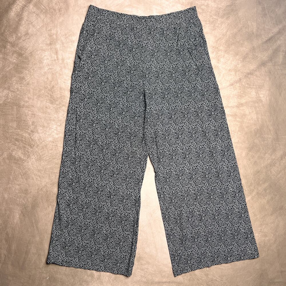 Vintage 80s Lucia Wide Leg Pants Polka Dot Abstract Black White Retro Disco Boho